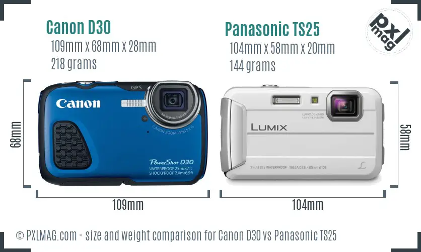 Canon D30 vs Panasonic TS25 size comparison