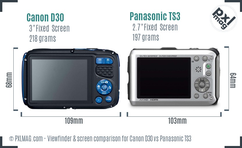 Canon D30 vs Panasonic TS3 Screen and Viewfinder comparison