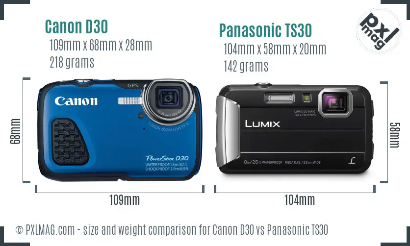 Canon D30 vs Panasonic TS30 size comparison