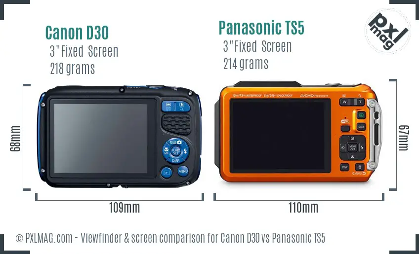 Canon D30 vs Panasonic TS5 Screen and Viewfinder comparison