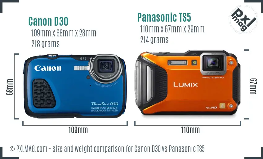 Canon D30 vs Panasonic TS5 size comparison