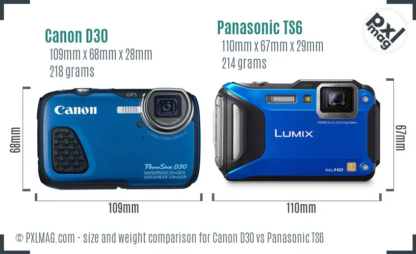 Canon D30 vs Panasonic TS6 size comparison