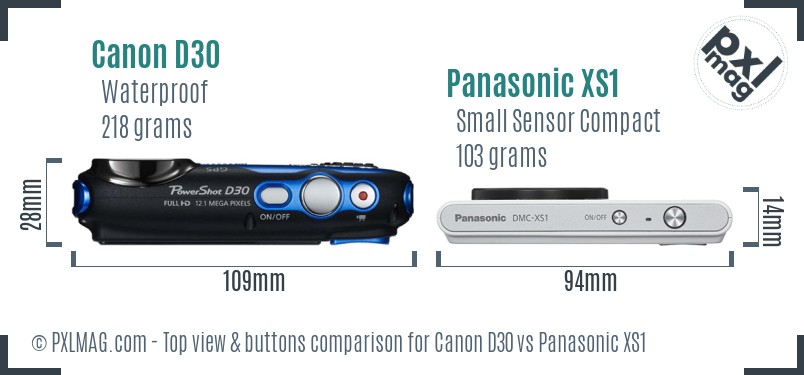 Canon D30 vs Panasonic XS1 top view buttons comparison