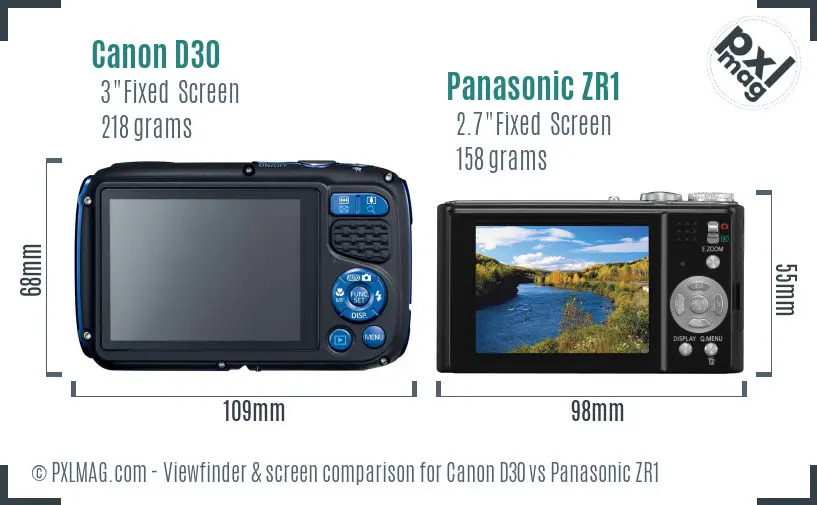 Canon D30 vs Panasonic ZR1 Screen and Viewfinder comparison