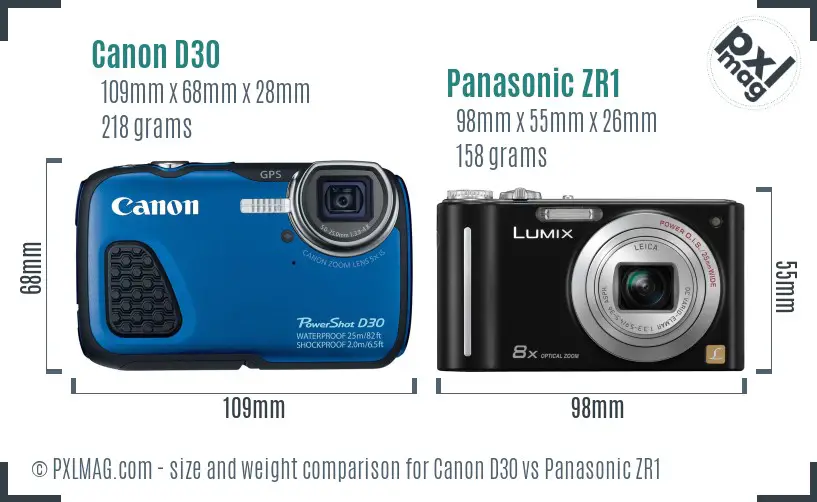 Canon D30 vs Panasonic ZR1 size comparison