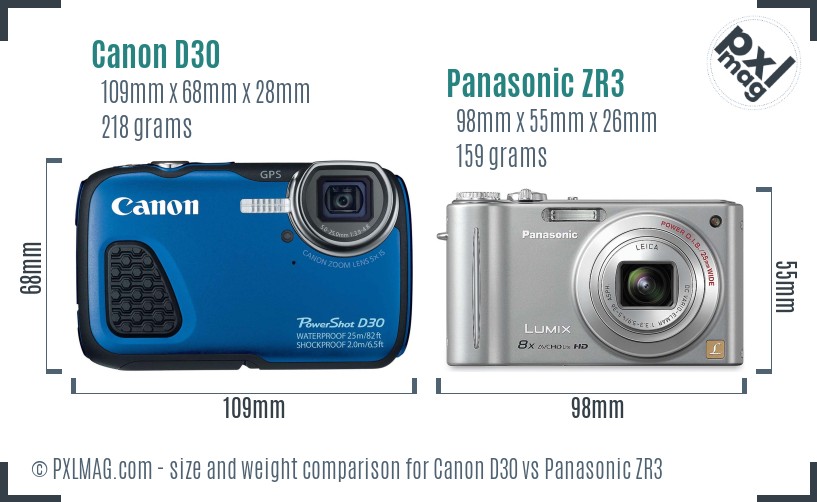 Canon D30 vs Panasonic ZR3 size comparison