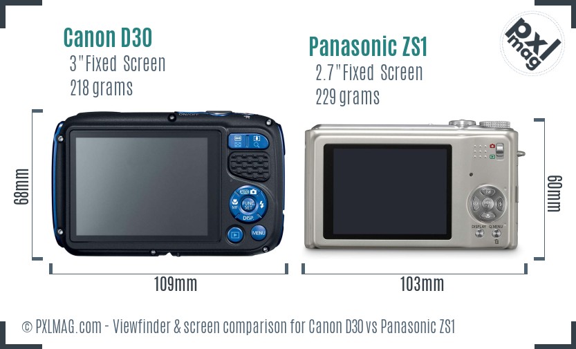 Canon D30 vs Panasonic ZS1 Screen and Viewfinder comparison