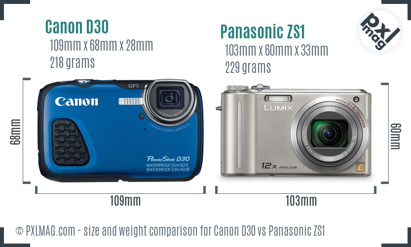 Canon D30 vs Panasonic ZS1 size comparison
