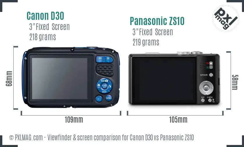 Canon D30 vs Panasonic ZS10 Screen and Viewfinder comparison