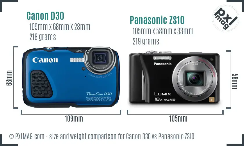 Canon D30 vs Panasonic ZS10 size comparison