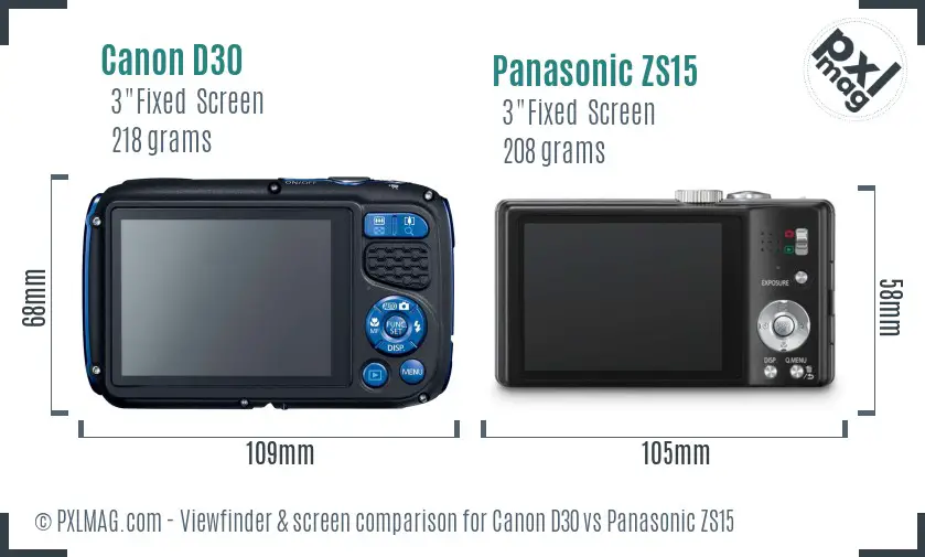 Canon D30 vs Panasonic ZS15 Screen and Viewfinder comparison
