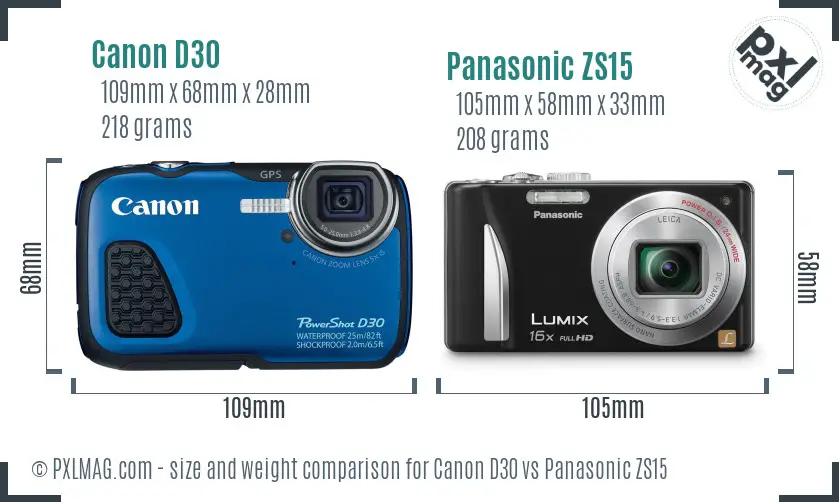 Canon D30 vs Panasonic ZS15 size comparison