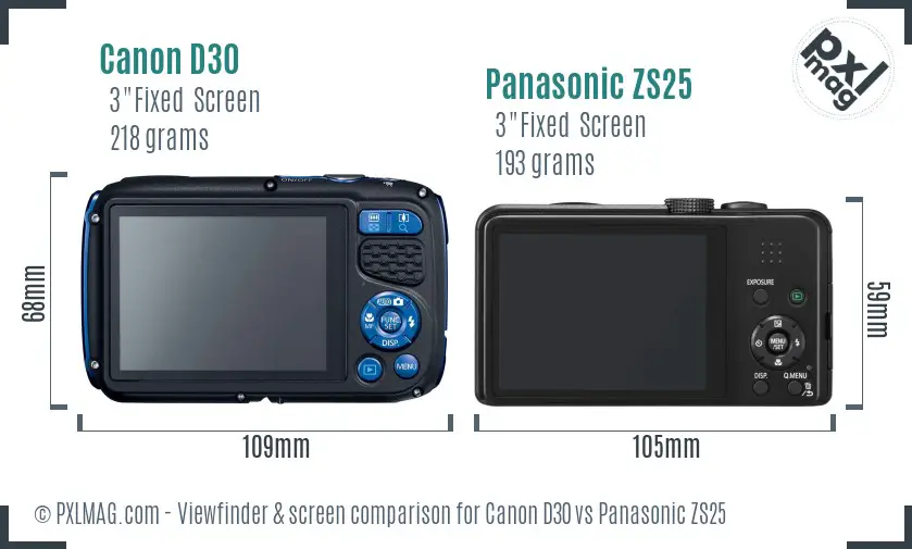 Canon D30 vs Panasonic ZS25 Screen and Viewfinder comparison Canon D30 vs Panasonic ZS25 Screen and Viewfinder comparison