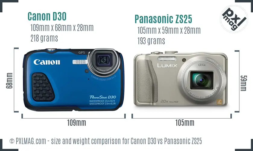 Canon D30 vs Panasonic ZS25 size comparison Canon D30 vs Panasonic ZS25 size comparison