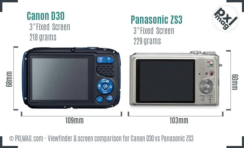 Canon D30 vs Panasonic ZS3 Screen and Viewfinder comparison