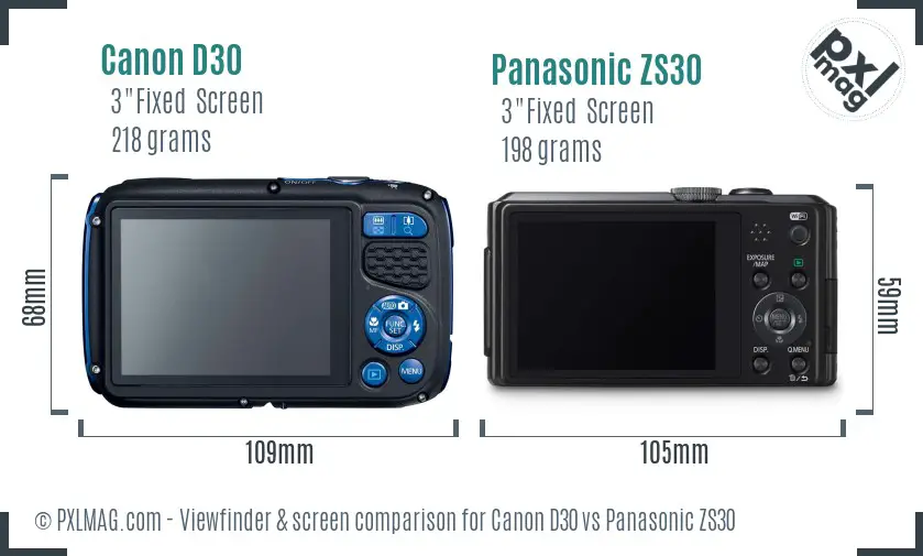 Canon D30 vs Panasonic ZS30 Screen and Viewfinder comparison
