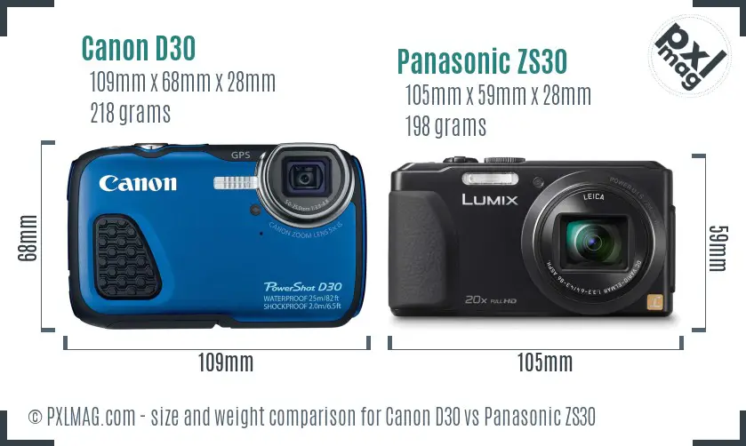 Canon D30 vs Panasonic ZS30 size comparison