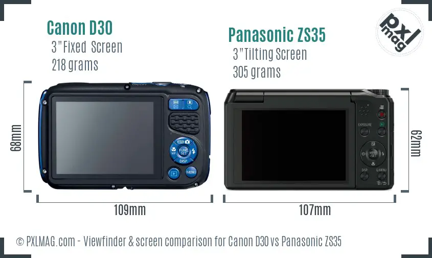 Canon D30 vs Panasonic ZS35 Screen and Viewfinder comparison