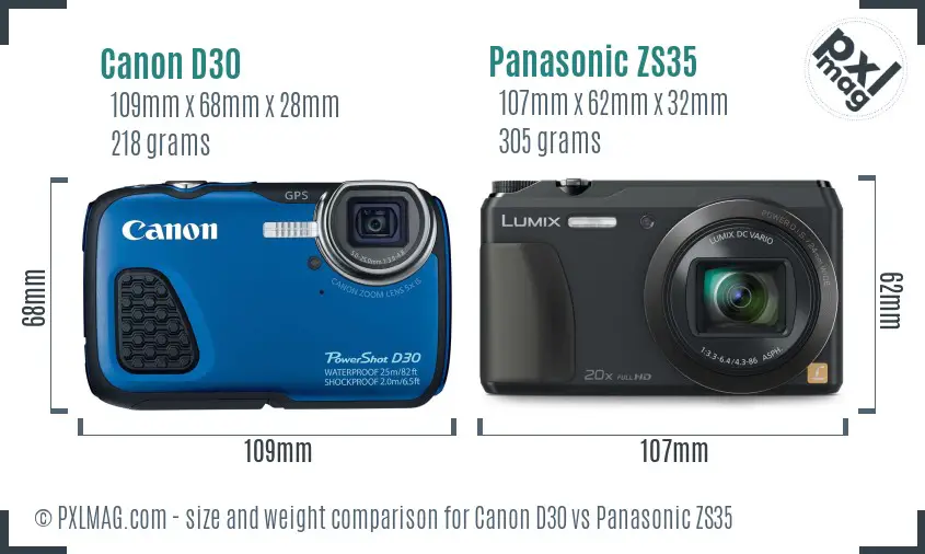 Canon D30 vs Panasonic ZS35 size comparison