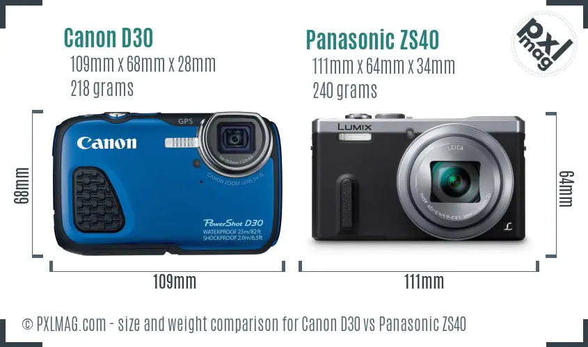 Canon D30 vs Panasonic ZS40 size comparison