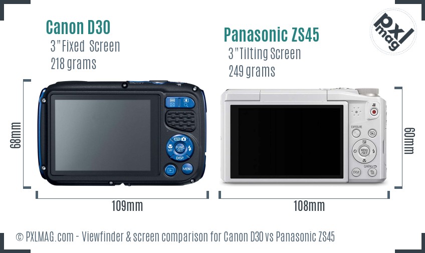 Canon D30 vs Panasonic ZS45 Screen and Viewfinder comparison