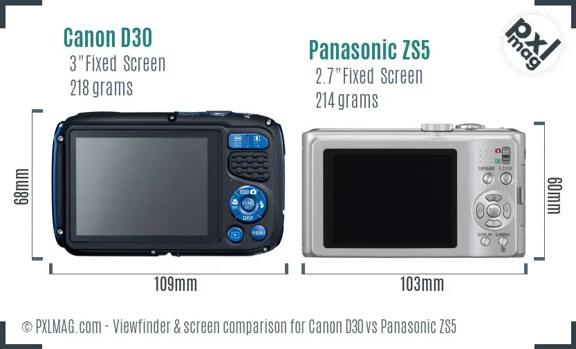 Canon D30 vs Panasonic ZS5 Screen and Viewfinder comparison