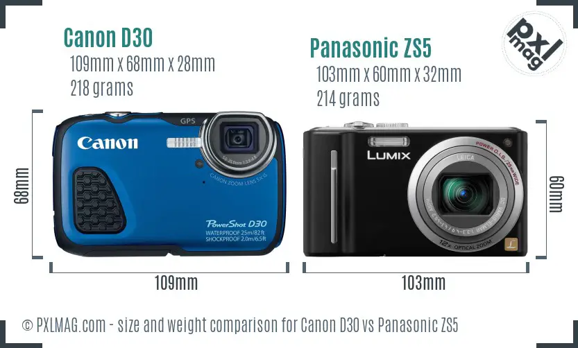 Canon D30 vs Panasonic ZS5 size comparison