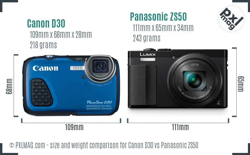 Canon D30 vs Panasonic ZS50 size comparison Canon D30 vs Panasonic ZS50 size comparison