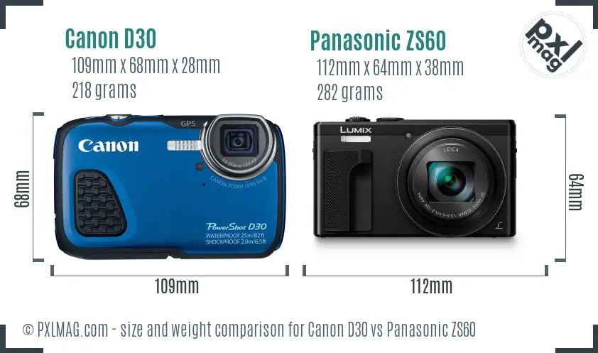 Canon D30 vs Panasonic ZS60 size comparison