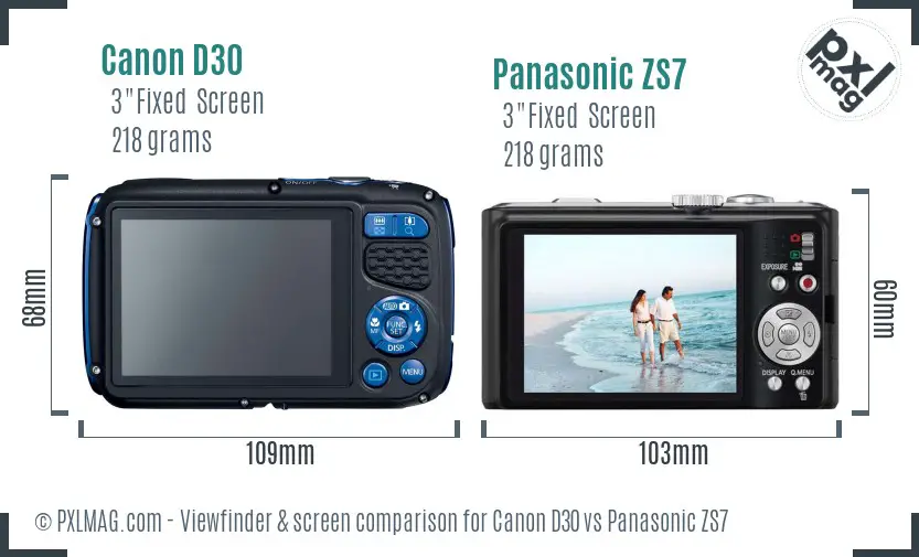 Canon D30 vs Panasonic ZS7 Screen and Viewfinder comparison