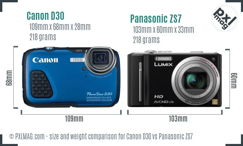 Canon D30 vs Panasonic ZS7 size comparison