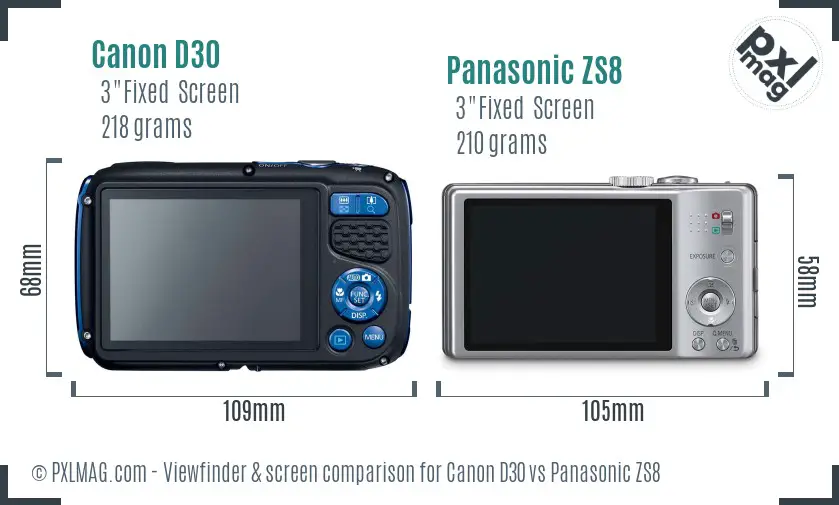 Canon D30 vs Panasonic ZS8 Screen and Viewfinder comparison Canon D30 vs Panasonic ZS8 Screen and Viewfinder comparison
