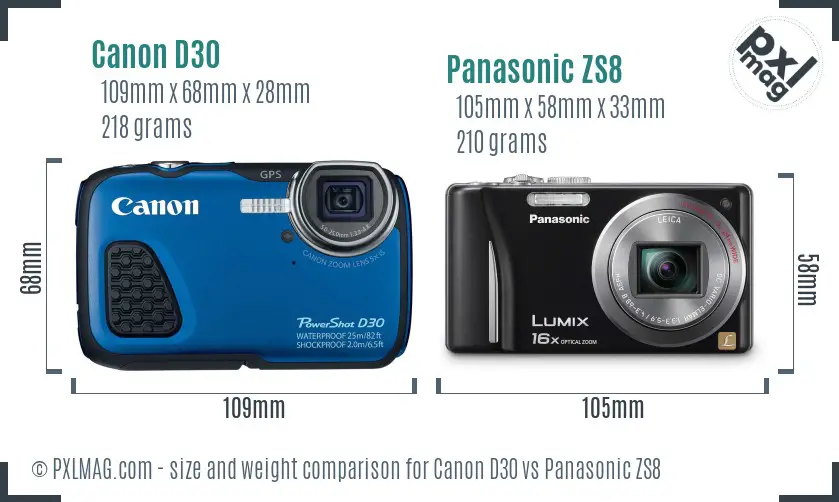 Canon D30 vs Panasonic ZS8 size comparison Canon D30 vs Panasonic ZS8 size comparison