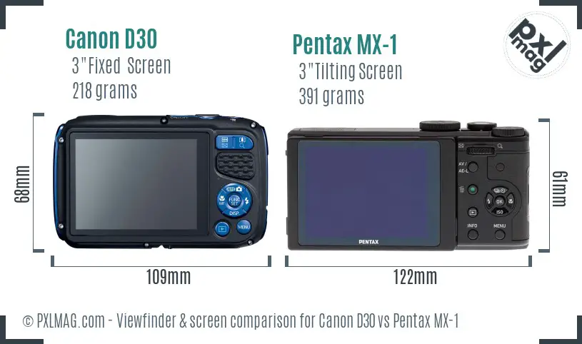 Canon D30 vs Pentax MX-1 Screen and Viewfinder comparison
