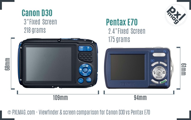 Canon D30 vs Pentax E70 Screen and Viewfinder comparison