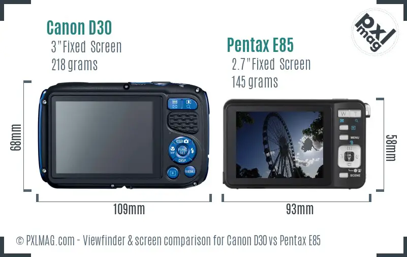 Canon D30 vs Pentax E85 Screen and Viewfinder comparison