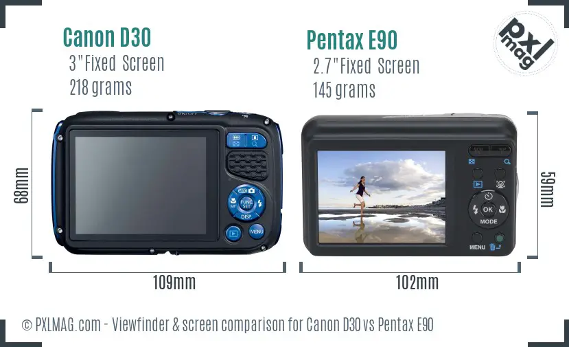 Canon D30 vs Pentax E90 Screen and Viewfinder comparison