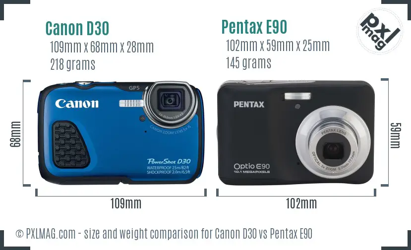 Canon D30 vs Pentax E90 size comparison