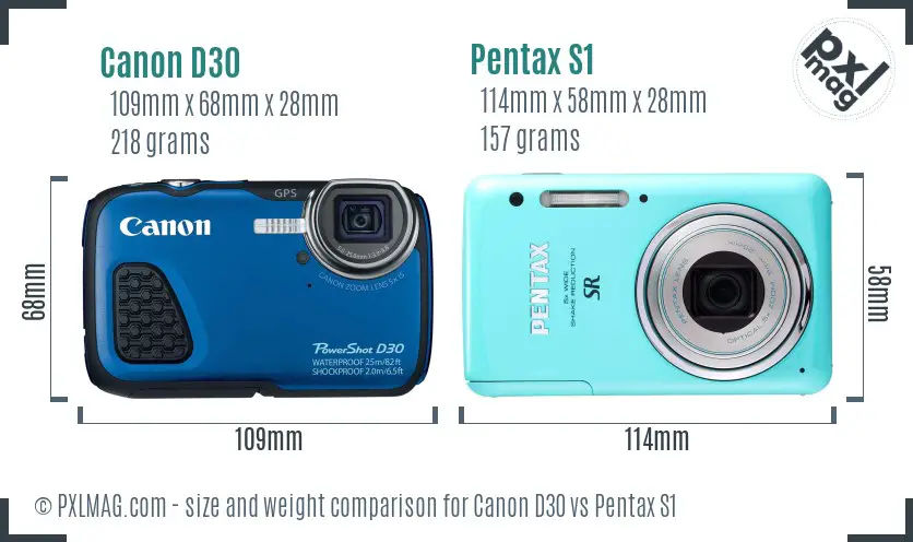 Canon D30 vs Pentax S1 size comparison