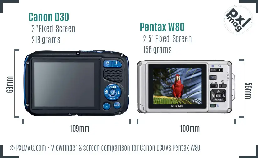 Canon D30 vs Pentax W80 Screen and Viewfinder comparison