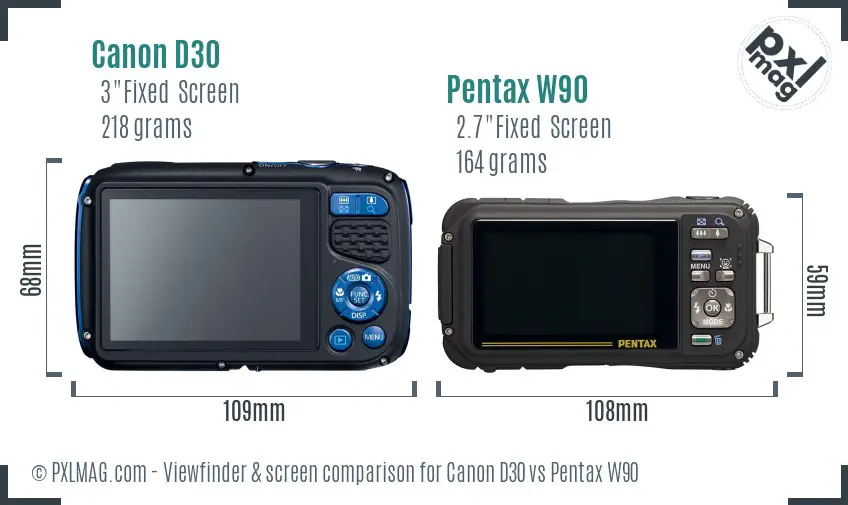 Canon D30 vs Pentax W90 Screen and Viewfinder comparison