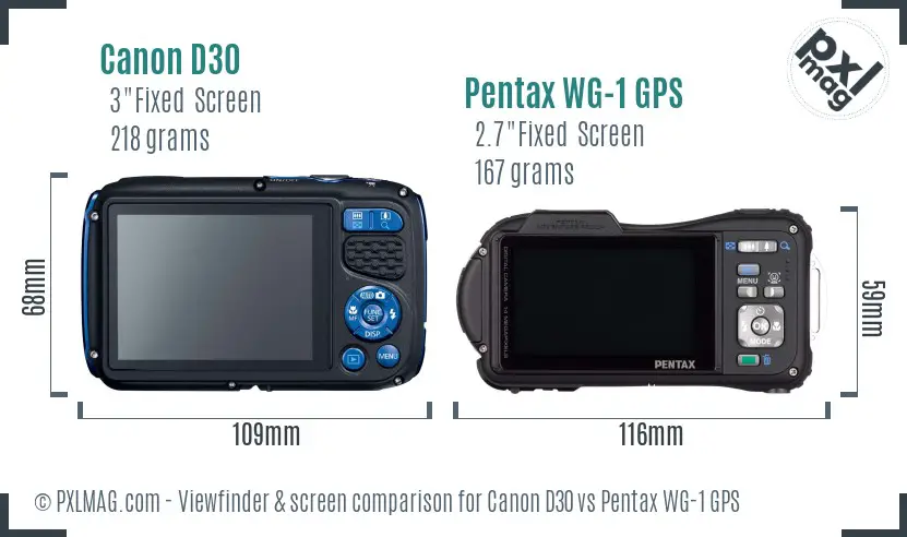 Canon D30 vs Pentax WG-1 GPS Screen and Viewfinder comparison