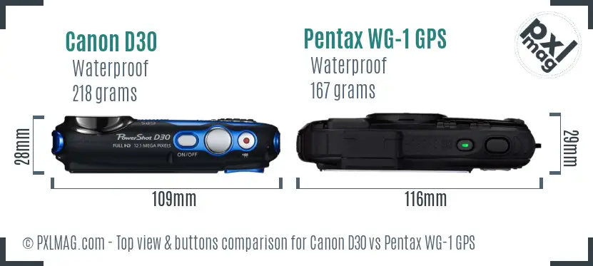 Canon D30 vs Pentax WG-1 GPS top view buttons comparison