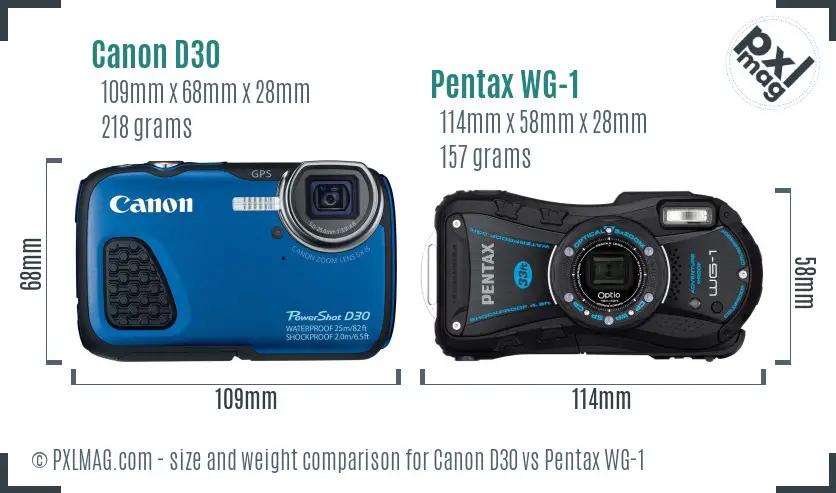 Canon D30 vs Pentax WG-1 size comparison