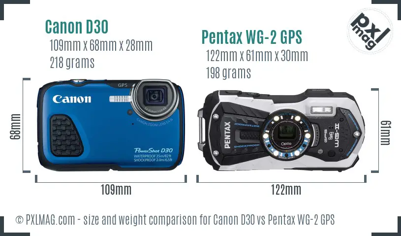 Canon D30 vs Pentax WG-2 GPS size comparison Canon D30 vs Pentax WG-2 GPS size comparison