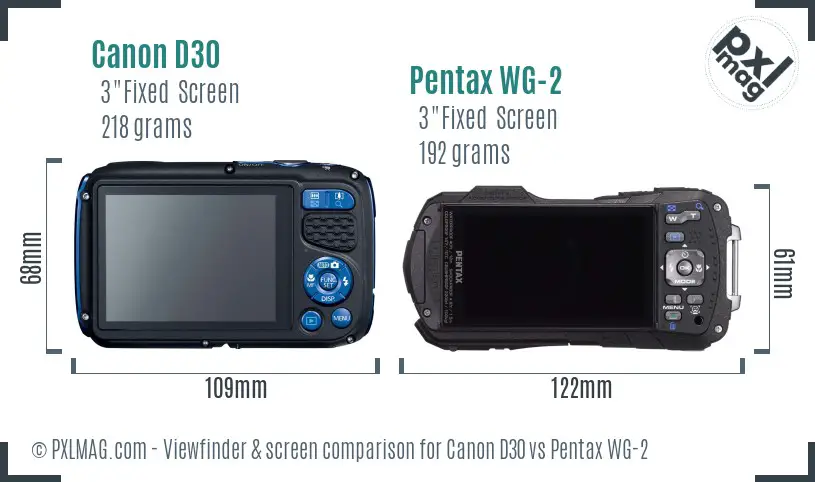 Canon D30 vs Pentax WG-2 Screen and Viewfinder comparison Canon D30 vs Pentax WG-2 Screen and Viewfinder comparison