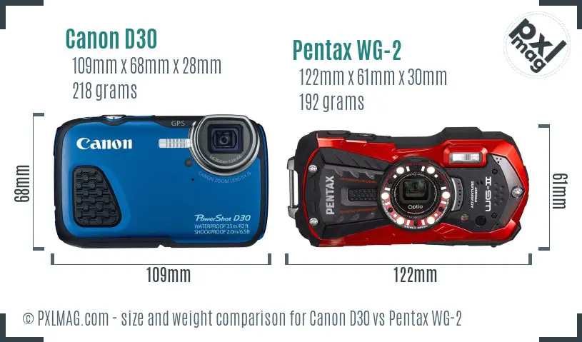 Canon D30 vs Pentax WG-2 size comparison Canon D30 vs Pentax WG-2 size comparison