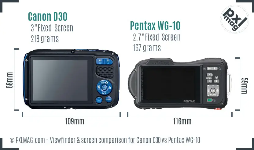 Canon D30 vs Pentax WG-10 Screen and Viewfinder comparison