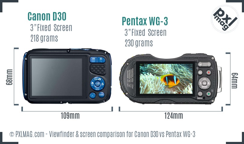 Canon D30 vs Pentax WG-3 Screen and Viewfinder comparison