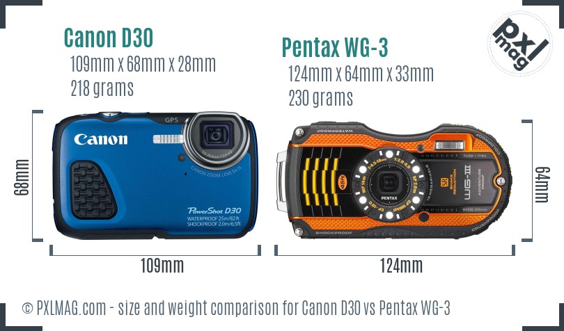 Canon D30 vs Pentax WG-3 size comparison Canon D30 vs Pentax WG-3 size comparison